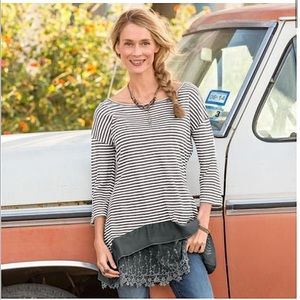 SUNDANCE: Charcoal Stripped Lace Tunic